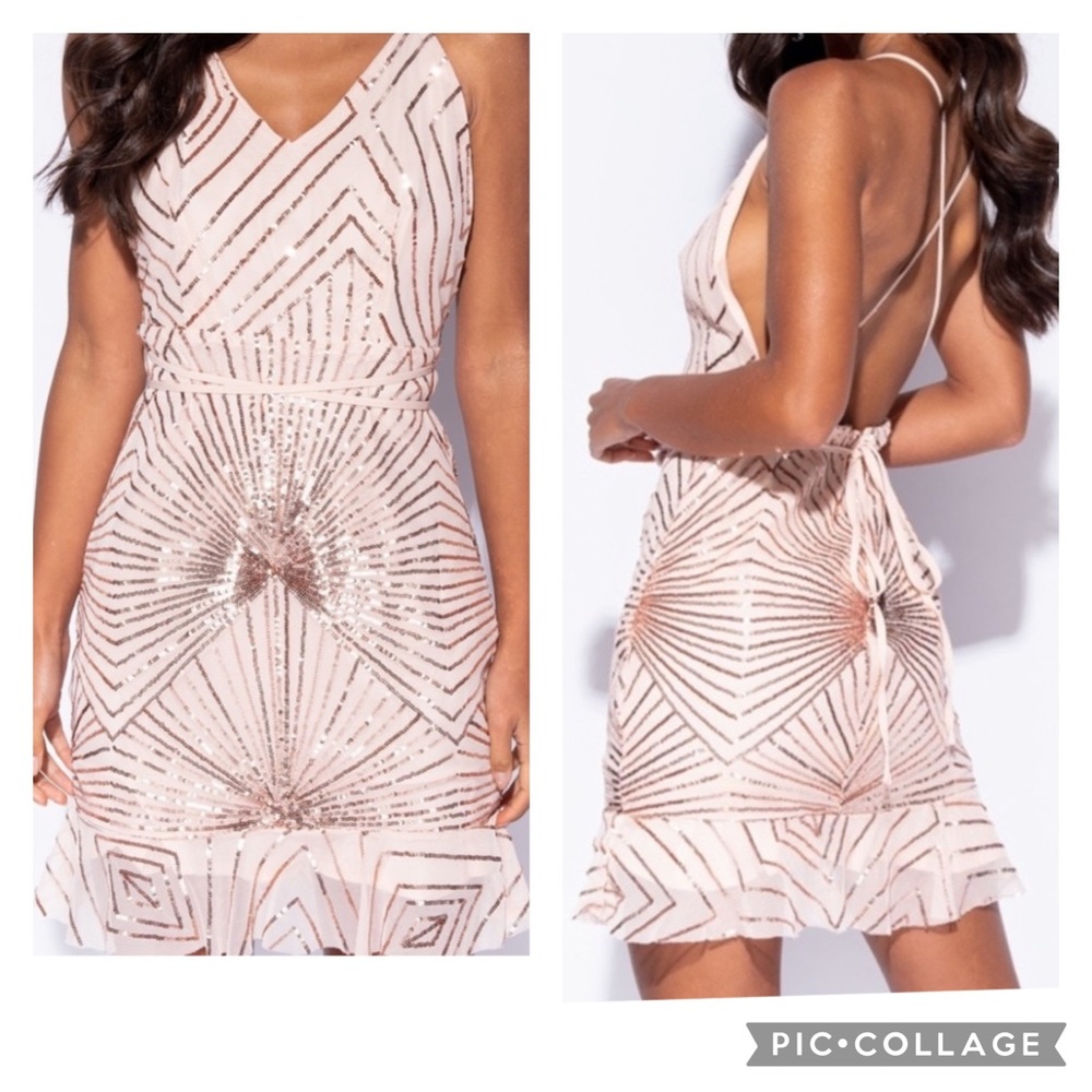 Pink Geometric Sequin Mini Dress